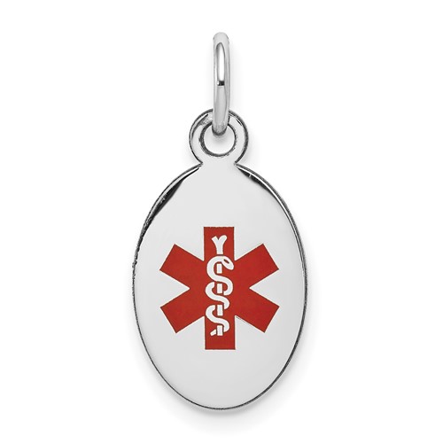 14K White Gold 16x 9.5mm Oval Red Enameled Medical Jewelry Pendant