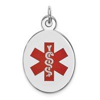 14K White Gold 23x 16.5mm Oval Red Enameled Medical Jewelry Pendant view 1
