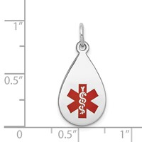 14K White Gold 20x 11.5mm Teardrop Red Enameled Medical Jewelry Pendant view 2