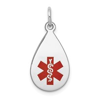 14K White Gold 20x 11.5mm Teardrop Red Enameled Medical Jewelry Pendant view 1