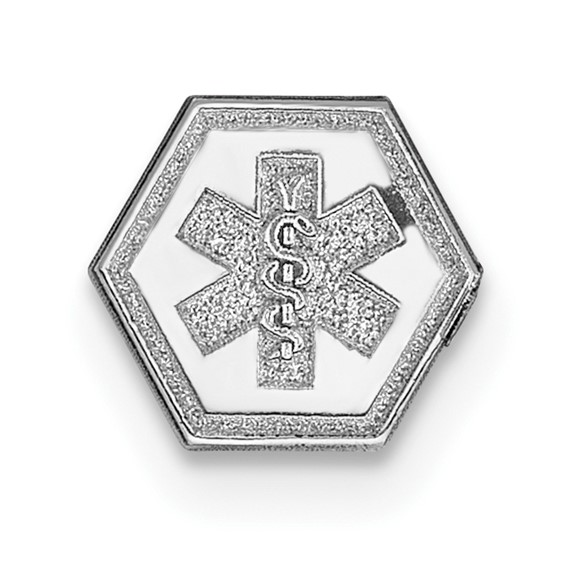 14k White Gold 6mm Hexagon Non-enameled Attachable Medical Jewelry Emblem