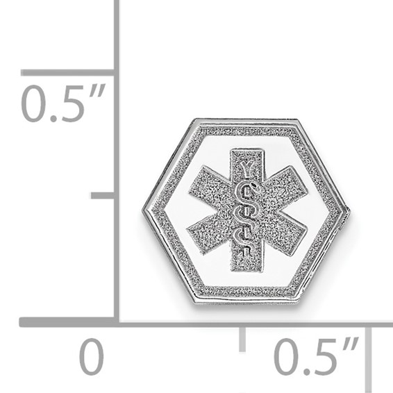 14k White Gold 9.5mm Hexagon Non-enameled Attachable Medical Jewelry Emblem