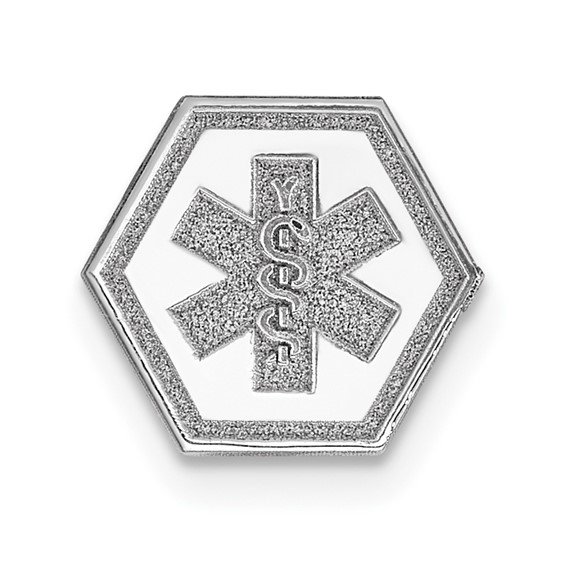 14k White Gold 9.5mm Hexagon Non-enameled Attachable Medical Jewelry Emblem