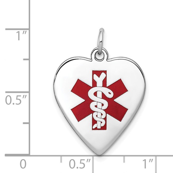 14k White Gold 19mm Heart-Shaped Red Enameled Medical Jewelry Pendant