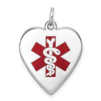 14K White Gold 19mm Heart-Shaped Red Enameled Medical Jewelry Pendant view 1