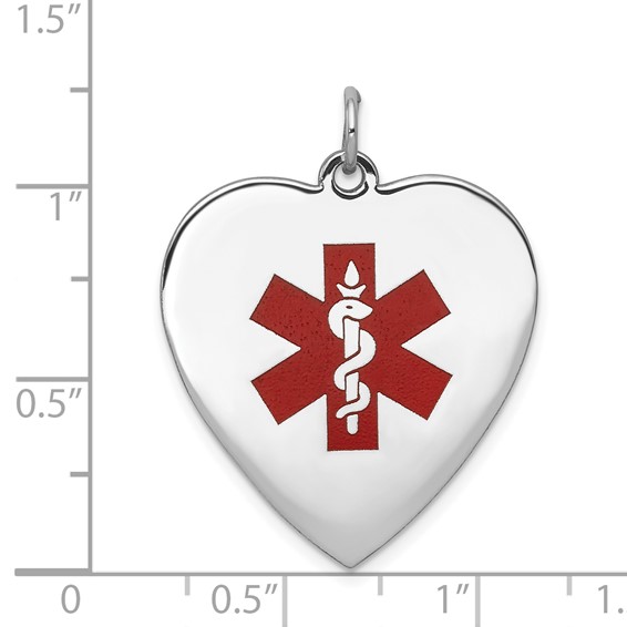 14k White Gold 24mm Heart-Shaped Red Enameled Medical Jewelry Pendant