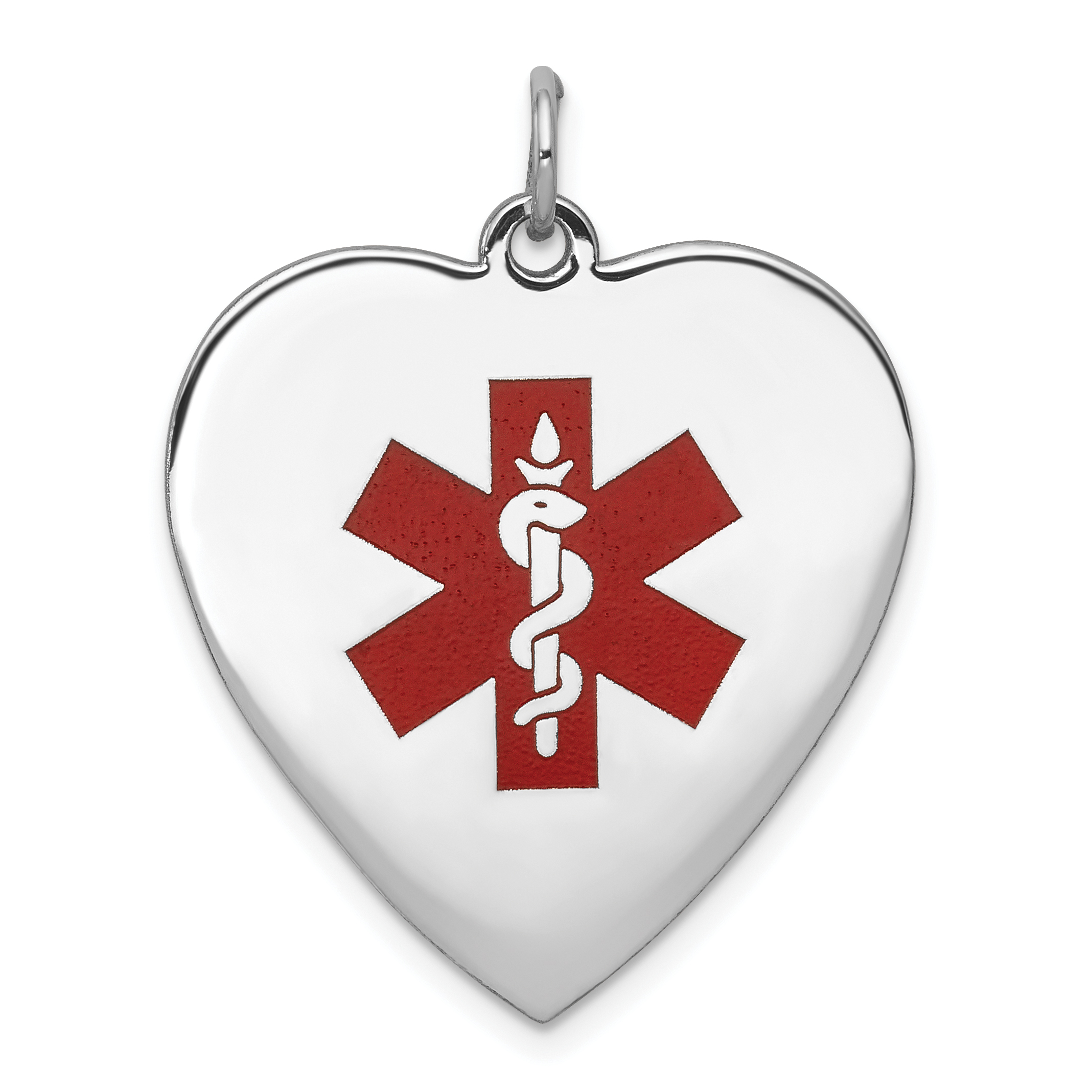 14k White Gold 24mm Heart-Shaped Red Enameled Medical Jewelry Pendant (XM466)