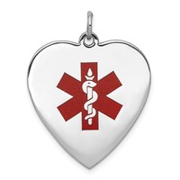 14K White Gold 24mm Heart-Shaped Red Enameled Medical Jewelry Pendant view 1