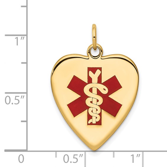 14k 19mm Heart-Shaped Red Enameled Medical Jewelry Pendant