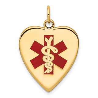 14k 19mm Heart-Shaped Red Enameled Medical Jewelry Pendant