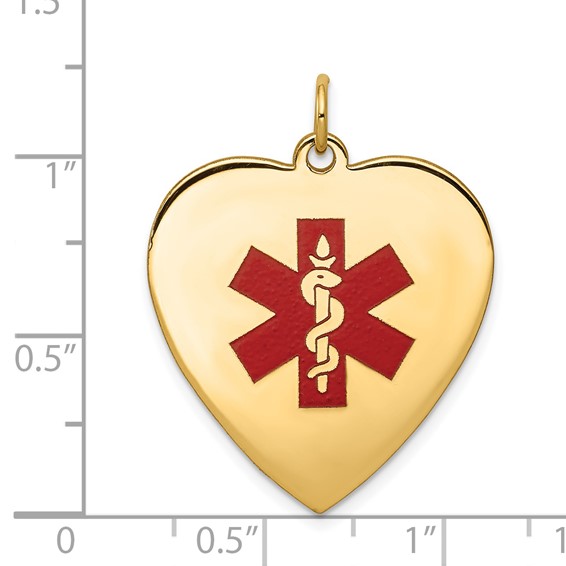 14k 24mm Heart-Shaped Red Enameled Medical Jewelry Pendant