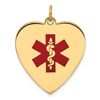 14K 24mm Yellow Gold Heart-Shaped Red Enameled Medical Jewelry Pendant view 1