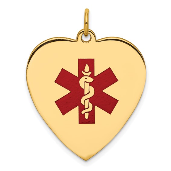14k 24mm Heart-Shaped Red Enameled Medical Jewelry Pendant