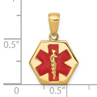 14K 14mm Yellow Gold Hexagon Enameled Textured Back Medical Disc Pendant view 3
