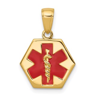 14k 14mm Hexagon Enameled Textured Back Medical Disc Pendant