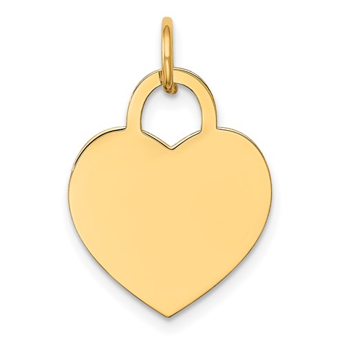 14K Yellow Gold Plain.013 Gauge Engravable Heart 19x 15mm Disc Charm