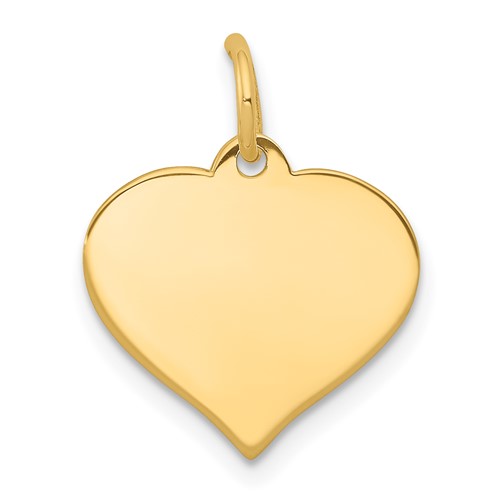 14K Yellow Gold Plain.018 Gauge Engraveable Heart 15x 14mm Disc Charm
