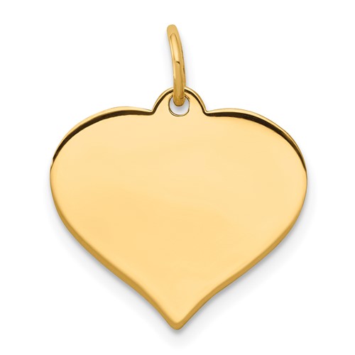 14K Yellow Gold Plain.018 Gauge Engraveable Heart 16x 17mm Disc Charm