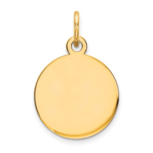 14K Yellow Gold Plain.013 Gauge Round Engravable 11mm Disc Charm