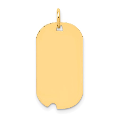 14K Yellow Gold Plain.011 Gauge Engravable 25x 13mm Dog Tag Charm with Notch Disc
