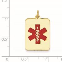 14K Yellow Gold 22x 15mm Rectangle Red Enameled Medical Jewelry Pendant view 3
