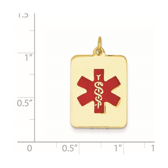 14k 22x15mm Rectangle Red Enameled Medical Jewelry Pendant