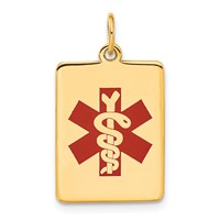 14K Yellow Gold 22x 15mm Rectangle Red Enameled Medical Jewelry Pendant view 1
