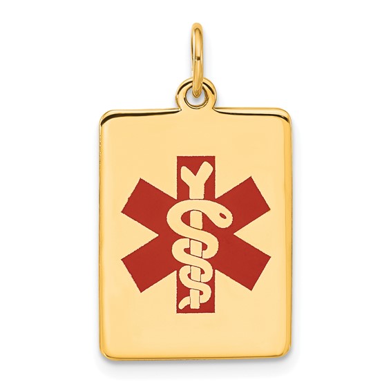 10k Red Enamel Medical Jewelry Pendant