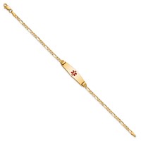 14K Yellow Gold Medical Solid Chain Solid Plate 24x 7mm Soft Diamond Shape Centered Red Enamel Figaro Link ID Bracelet, 7" view 2