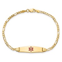 14K Yellow Gold Medical Solid Chain Solid Plate 24x 7mm Soft Diamond Shape Centered Red Enamel Figaro Link ID Bracelet, 7" view 4