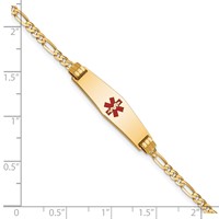 14K Yellow Gold Medical Solid Chain Solid Plate 24x 7mm Soft Diamond Shape Centered Red Enamel Figaro Link ID Bracelet, 7" view 3