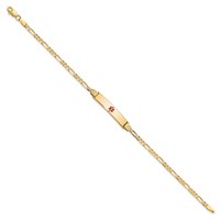 14K Medical Solid Chain Solid Plate 26x5mm Centered Red Enamel Figaro Link 7 Inch ID Bracelet view 2