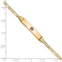 14K Medical Solid Chain Solid Plate 26x5mm Centered Red Enamel Figaro Link 7 Inch ID Bracelet view 3