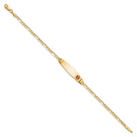 14K Yellow Gold Medical Solid Chain Solid Plate 26x7mm Soft Diamond Shape Off-Center Red Enamel Figaro Link ID Bracelet - 8in view 2