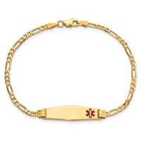 14K Yellow Gold Medical Solid Chain Solid Plate 26x7mm Soft Diamond Shape Off-Center Red Enamel Figaro Link ID Bracelet - 8in view 4