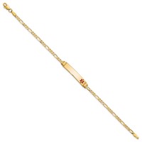14K Yellow Gold Medical Solid Chain Solid Plate 26x5mm Off-Center Red Enamel Figaro Link ID Bracelet - 8in view 2