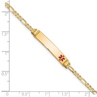 14K Yellow Gold Medical Solid Chain Solid Plate 26x5mm Off-Center Red Enamel Figaro Link ID Bracelet - 8in view 3