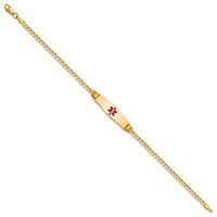 14K Yellow Gold Medical Solid Chain Solid Plate 24x7mm Soft Diamond Shape Centered Red Enamel Curb Link ID Bracelet - 7in view 2