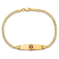 14K Yellow Gold Medical Solid Chain Solid Plate 24x7mm Soft Diamond Shape Centered Red Enamel Curb Link ID Bracelet - 7in view 4