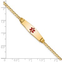 14K Yellow Gold Medical Solid Chain Solid Plate 24x7mm Soft Diamond Shape Centered Red Enamel Curb Link ID Bracelet - 7in view 3