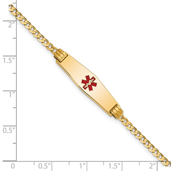 14K Medical Solid Chain/Solid Plate 24x7mm Soft Diamond Shape Centered Red Enamel Curb Link 7 inch ID Bracelet