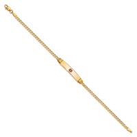14K Yellow Gold Medical Solid Chain Solid Plate 26x 5mm Centered Red Enamel Curb Link ID Bracelet, 7" view 2