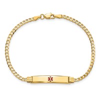 14K Yellow Gold Medical Solid Chain Solid Plate 26x 5mm Centered Red Enamel Curb Link ID Bracelet, 7" view 4