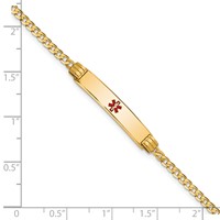 14K Yellow Gold Medical Solid Chain Solid Plate 26x 5mm Centered Red Enamel Curb Link ID Bracelet, 7" view 3