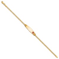 14K Yellow Gold Medical Solid Chain Solid Plate 26x 7mm Soft Diamond Shape Off-Center Red Enamel Curb Link ID Bracelet, 7" view 2