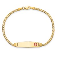 14K Yellow Gold Medical Solid Chain Solid Plate 26x 7mm Soft Diamond Shape Off-Center Red Enamel Curb Link ID Bracelet, 7" view 4