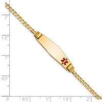 14K Yellow Gold Medical Solid Chain Solid Plate 26x 7mm Soft Diamond Shape Off-Center Red Enamel Curb Link ID Bracelet, 7" view 3