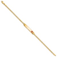 14K Yellow Gold Medical Solid Chain Solid Plate 26x 5mm Off-Center Red Enamel Curb Link ID Bracelet, 7" view 2