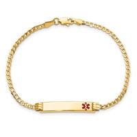 14K Yellow Gold Medical Solid Chain Solid Plate 26x 5mm Off-Center Red Enamel Curb Link ID Bracelet, 7" view 4