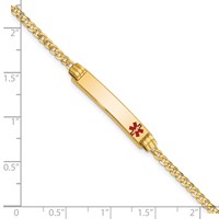 14K Yellow Gold Medical Solid Chain Solid Plate 26x 5mm Off-Center Red Enamel Curb Link ID Bracelet, 7" view 3
